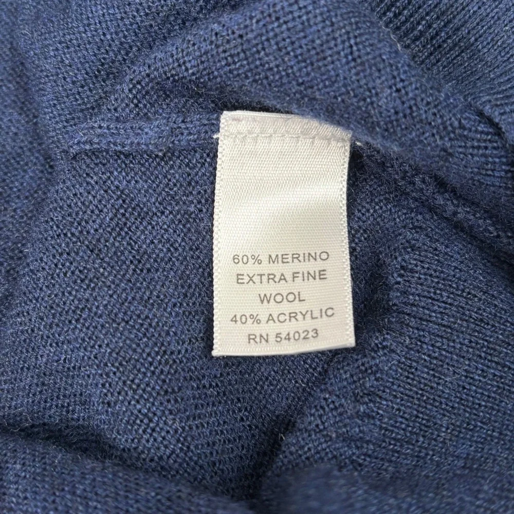 Banana Republic Mens L Blue Merino Wool Snap Mock Neck Sweater Pullover
